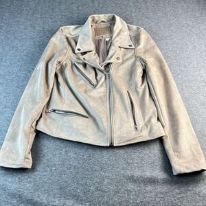 Blank NYC Moto Jacket Suede Leather Women's Size Medium Light Brown Khaki